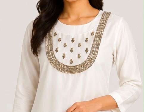 Elegant Bead-Embellished Off-White Kurta - Image 2
