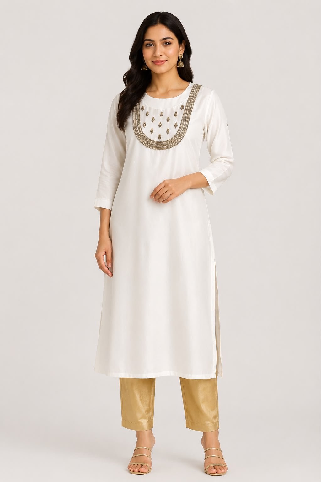 Elegant Bead-Embellished Off-White Kurta