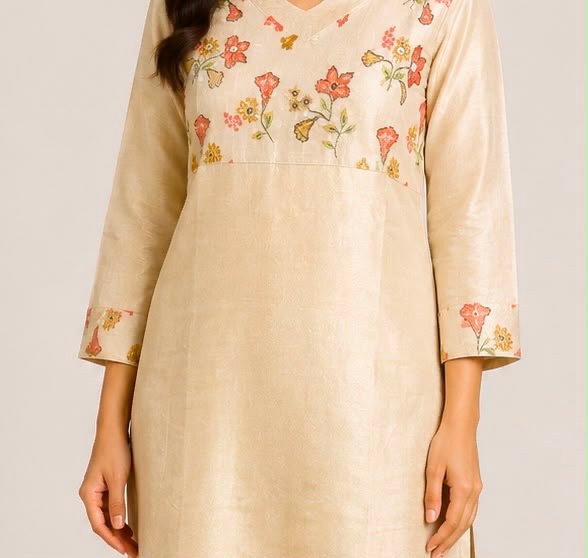 Floral Yoke Shimmering Beige Kurta