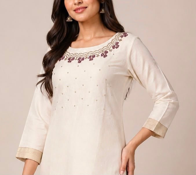 Maroon-Accented Off-White Kurta