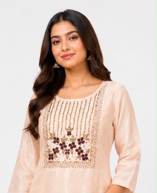 Embellished Peach-Tone Straight Kurta