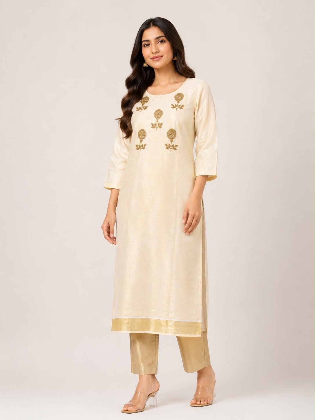 Embroidered Motif Off-White Kurta