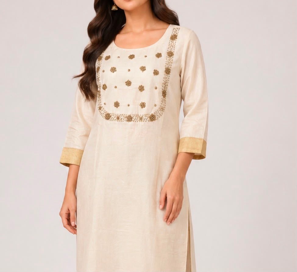 Beaded Yoke Off-White Kurta
