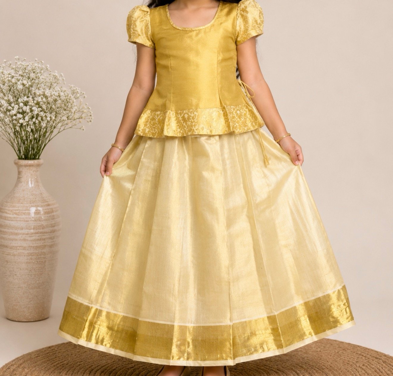 All-Gold Traditional Kasavu Pattu Pavada