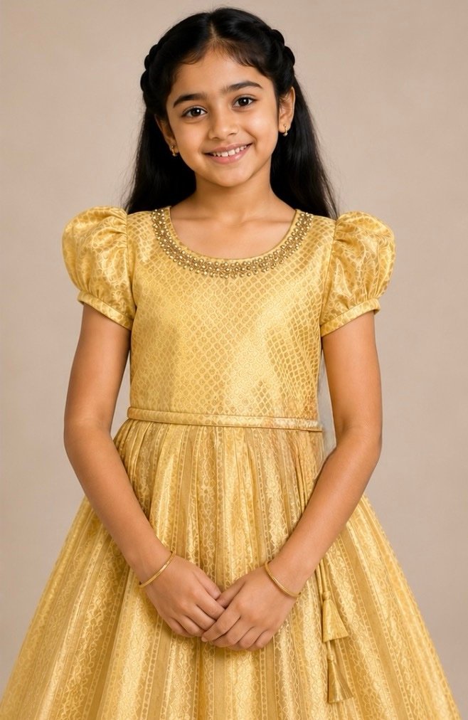 Elegant Golden Embroidered Pattu Pavada - Image 2