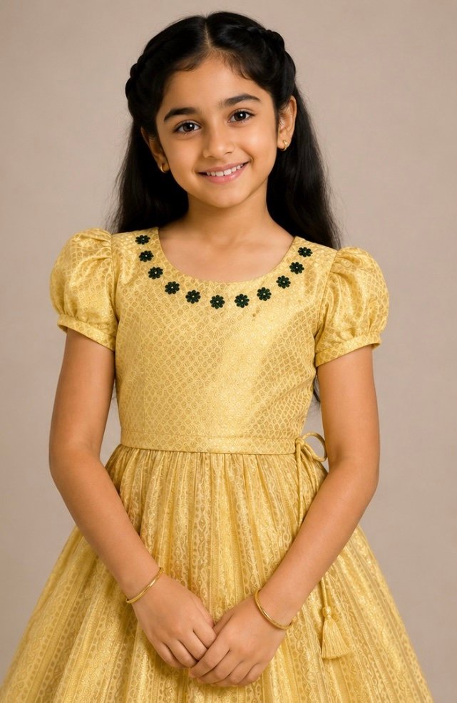 Golden Traditional Ethnic Maxi Dress for Girls