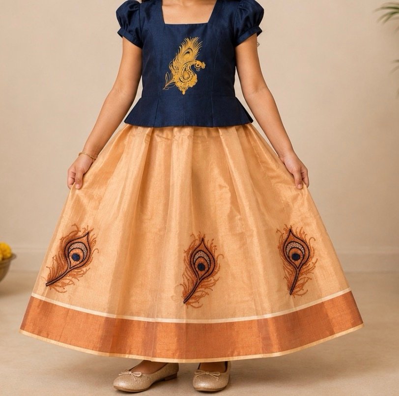 Navy Blue and Gold Peacock-Theme Ethnic Set - Image 2