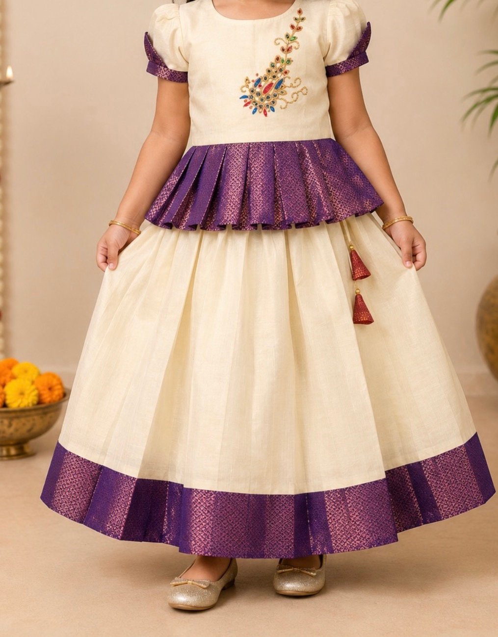 Cream and Purple Traditional Ethnic Set - Image 2