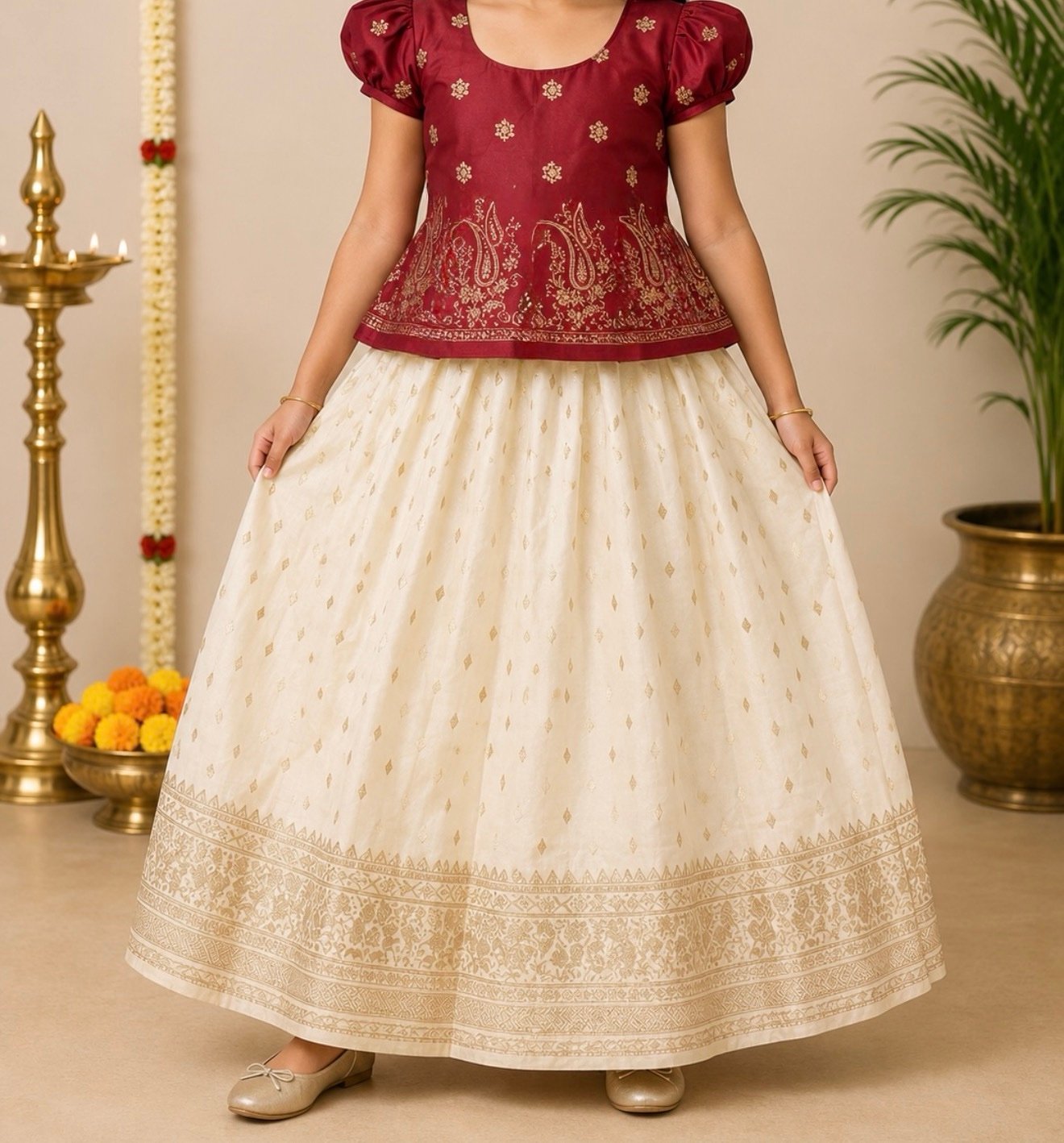 Maroon and Cream Ethnic Patterned Set - Image 2