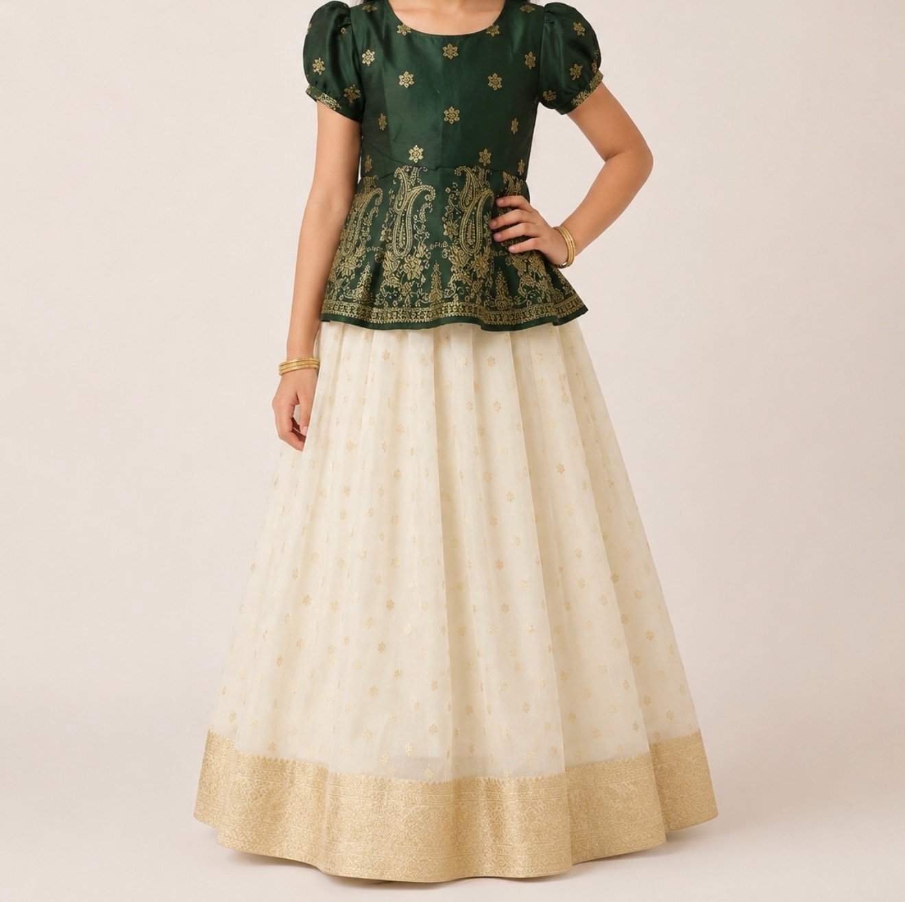 Dark Green and Cream Ethnic Patterned Set - Image 2