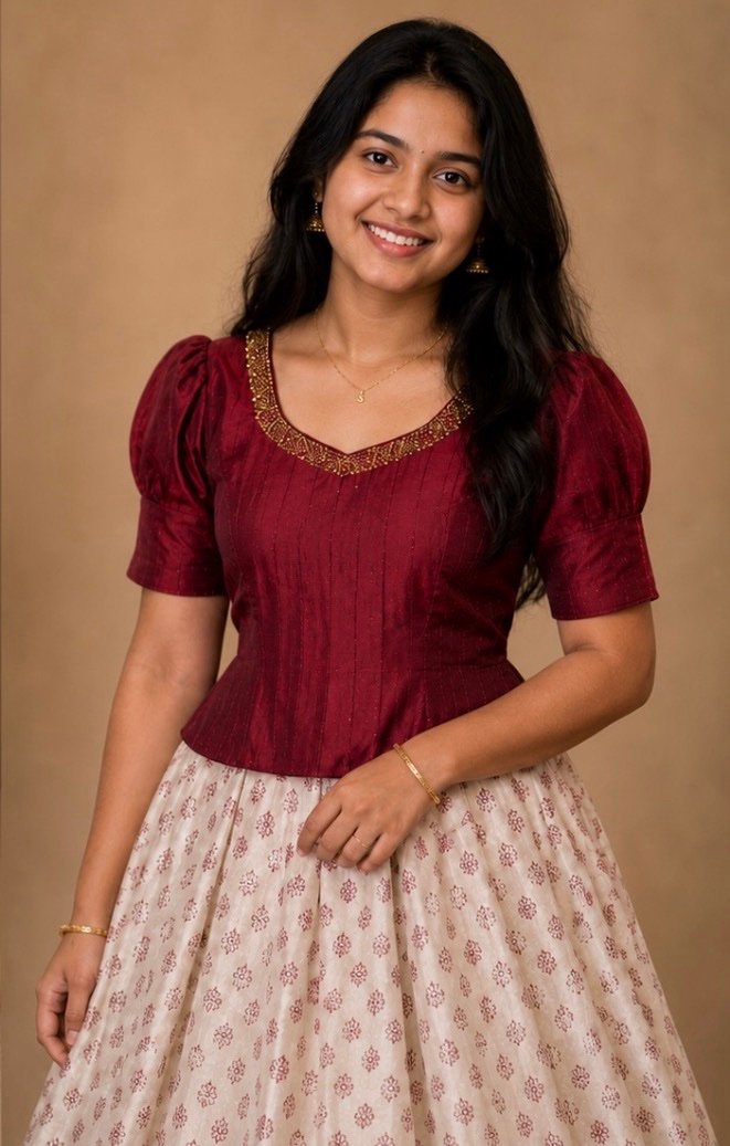 Maroon-Accented Pattu Pavada Set - Image 2
