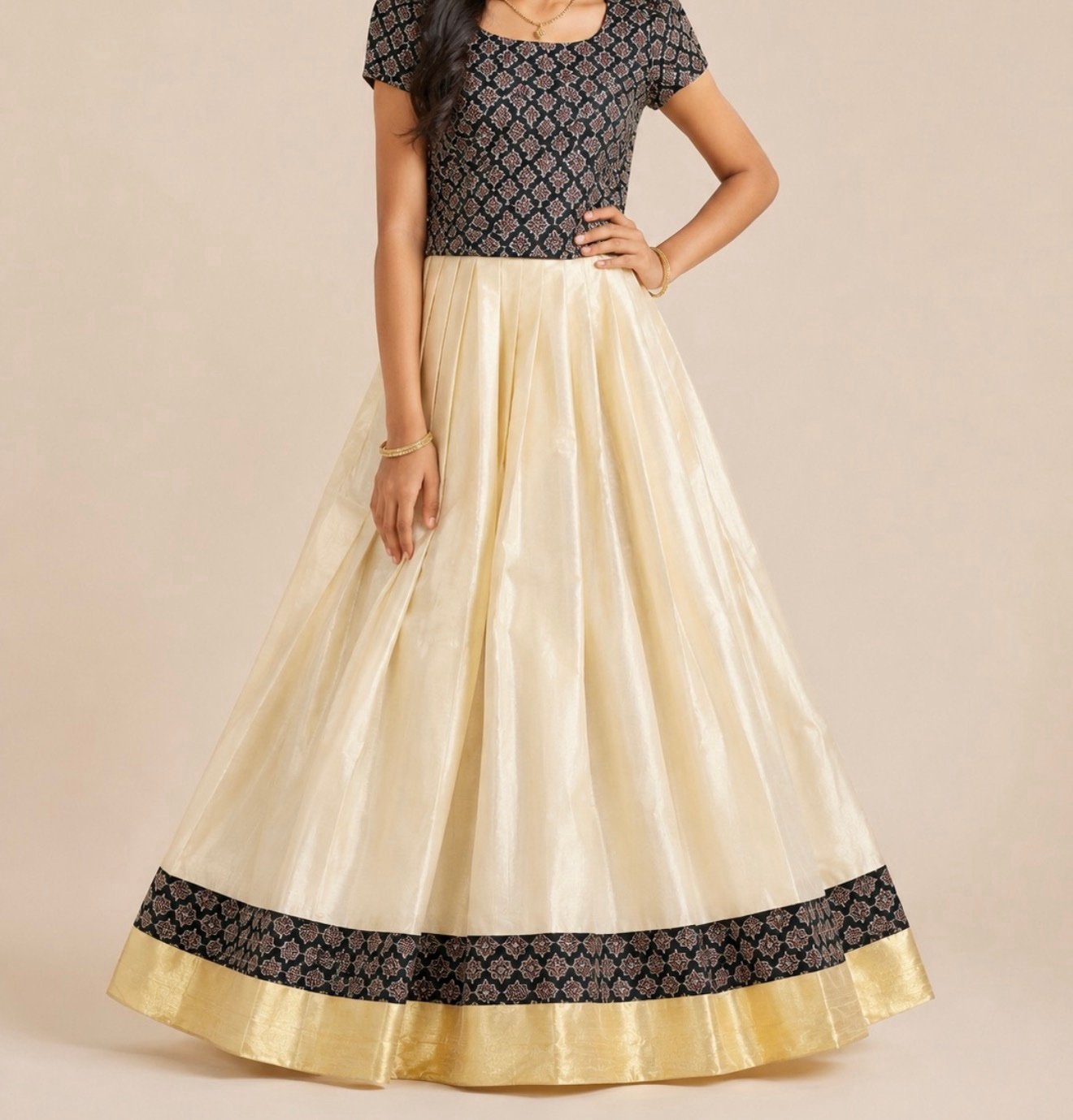 Patterned Blouse and Shimmer Skirt Set - Image 2