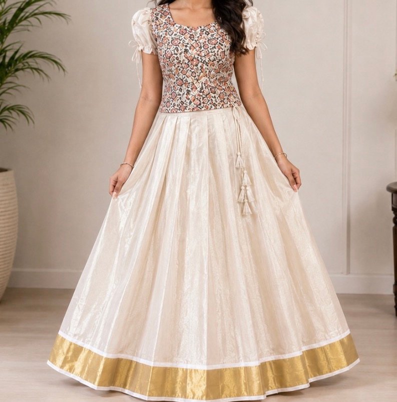Patterned Ethnic Skirt and Blouse Set - Image 2