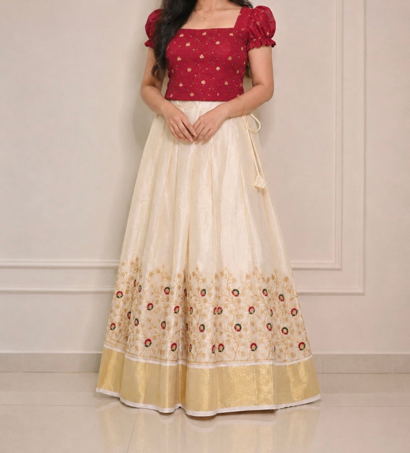 Maroon and Cream Floral Ethnic Set - Image 2