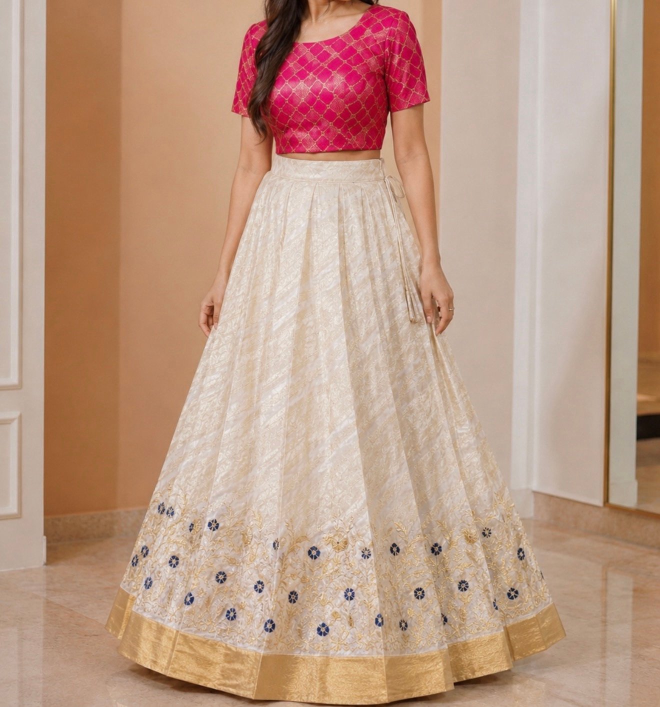 Pink Lattice Print and Cream Floral Ethnic Set - Image 2