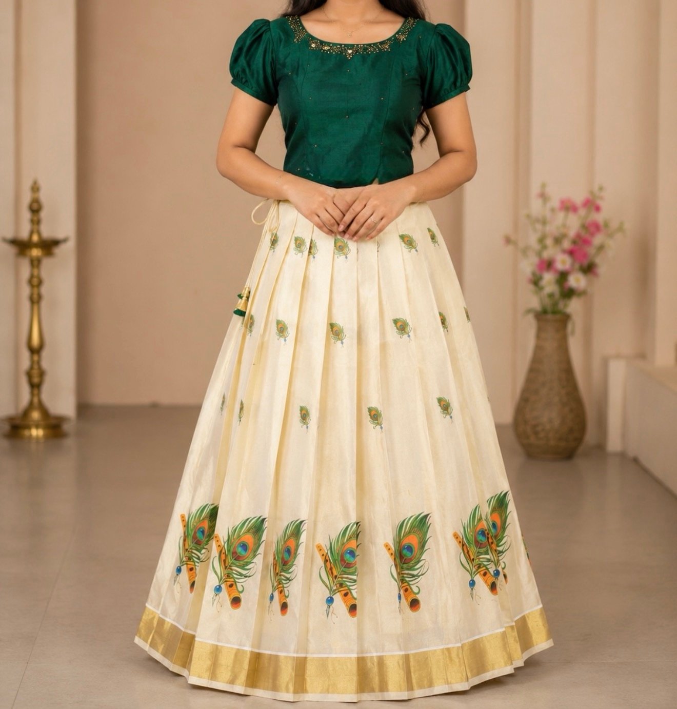 Peacock Motif Blouse and Skirt Ethnic Set - Image 2